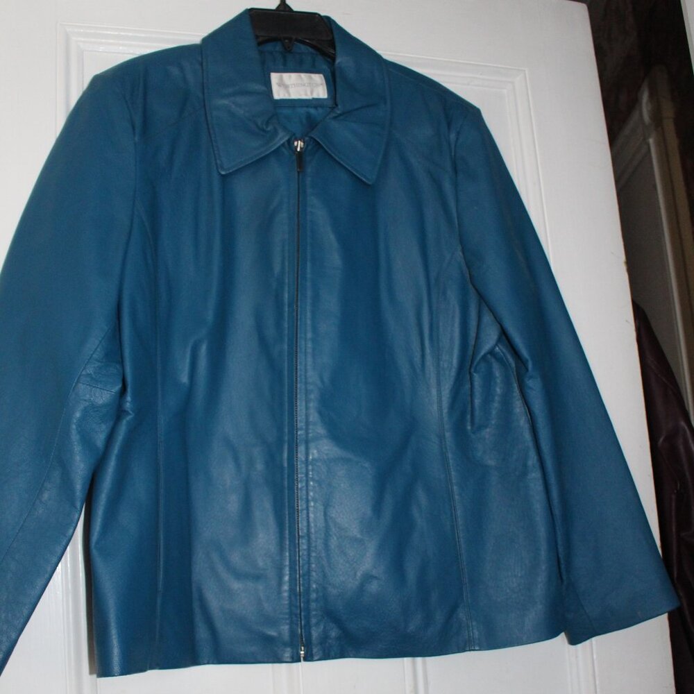 Vintage Worthington Leather Jacket Teal or Aqua Pretty Color Zipper Front